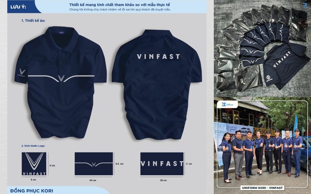 Mẫu thiết kế đồng phục Vinfast gồm áo polo màu navy, logo thương hiệu chuẩn nhận diện